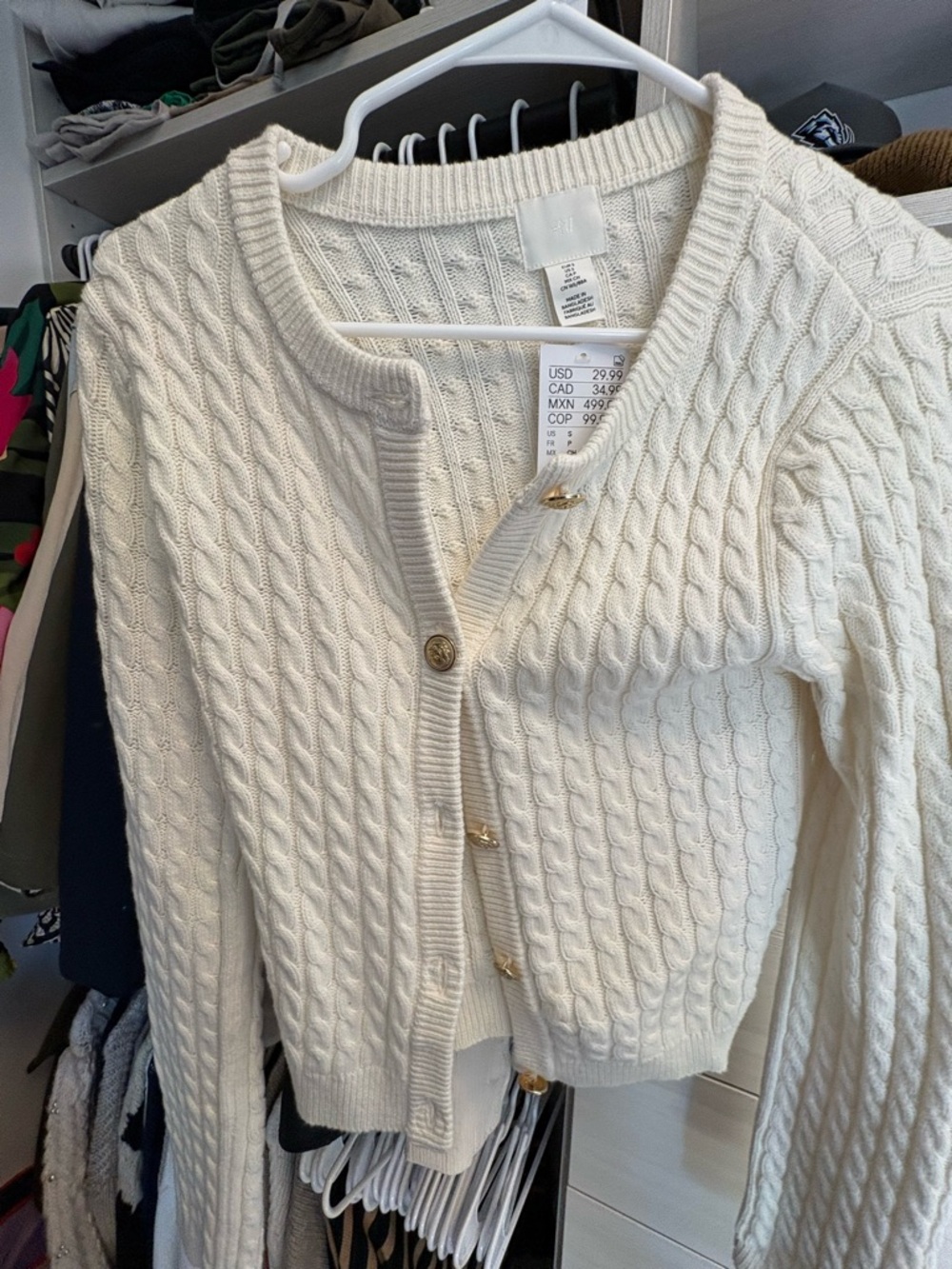 H&M Cream Cable-Knit Cardigan with Gold Buttons